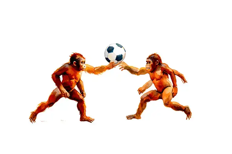 2 Orangutans Teens Playing Soccer Ball Morphing