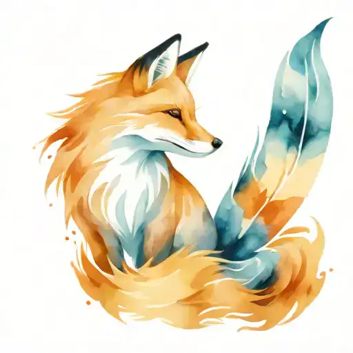 The Fox Has 9 Tailed Fox With The Tips Of Its Tail In Colors