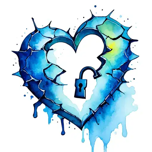 Broken Woman Balled Up Broken Heart Shaped Lock