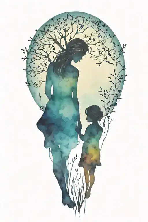 Mother And Daughter Silhouette