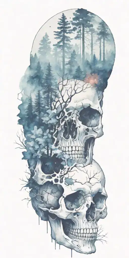 Massive Forest Landscape With Hidden Negative Space Shaped Like A Skull