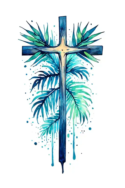 Tropical Beach Christian Cross With Thorns