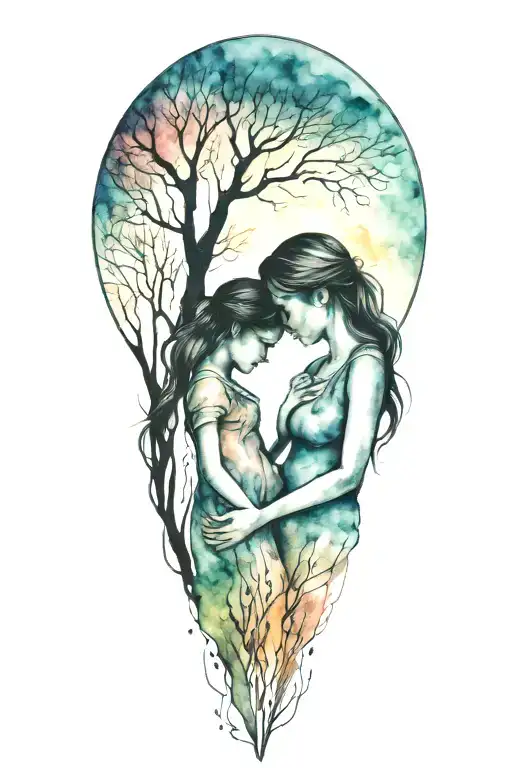 Mother And Daughter Silhouette