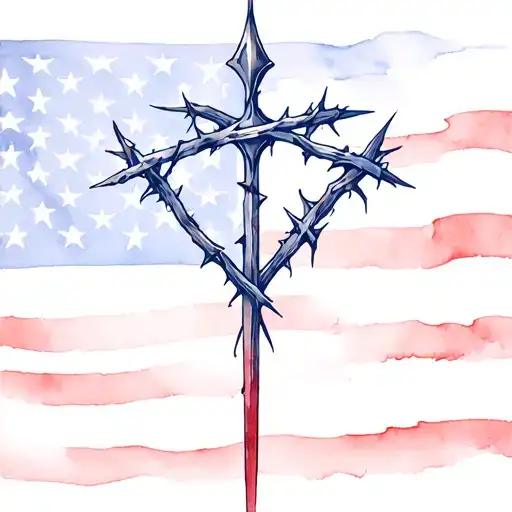 American Flag With Cross Nails Spear And Crown Of Thorns