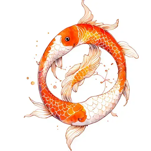 Koi Ying And Yang Watercolor Sketch Sacred Geometry