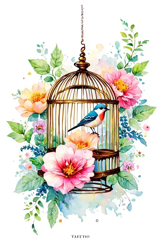 Flowers And Bird Cage