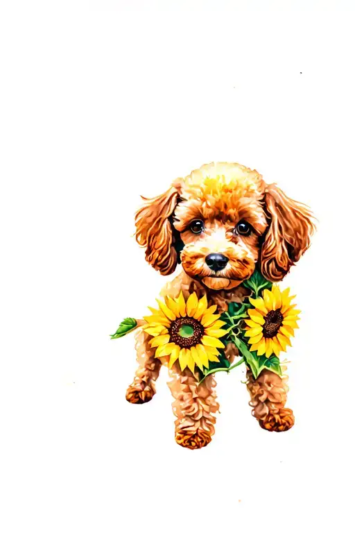 Mini Poodle Made Of Sunflowers