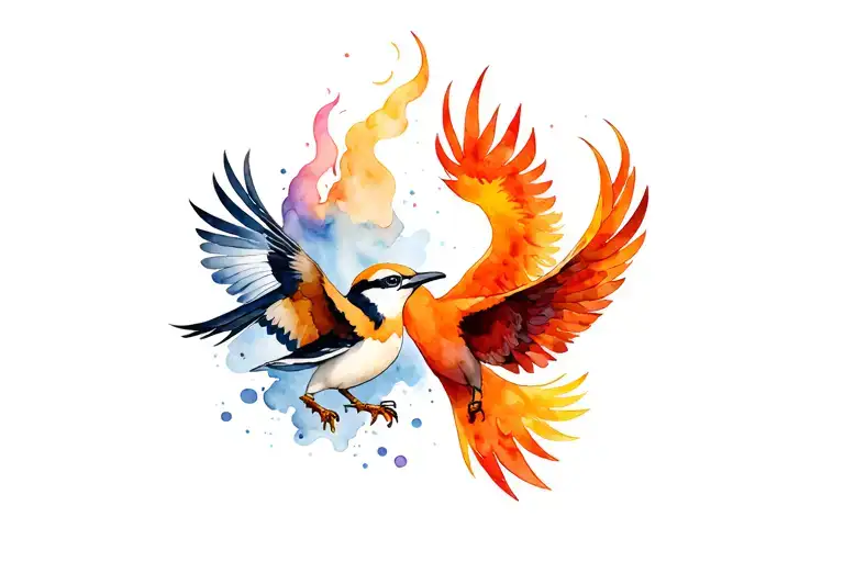 Kookaburra And Phoenix Rising From The Ashes