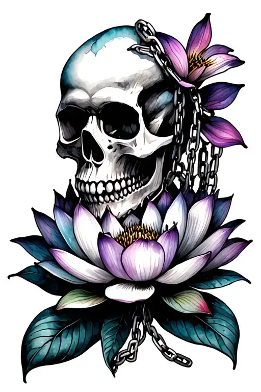 Skull And Lotus Flower With Chain