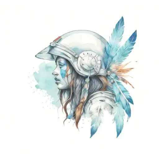 Native American Woman Back Eagle Feathers Astronaut Helmet