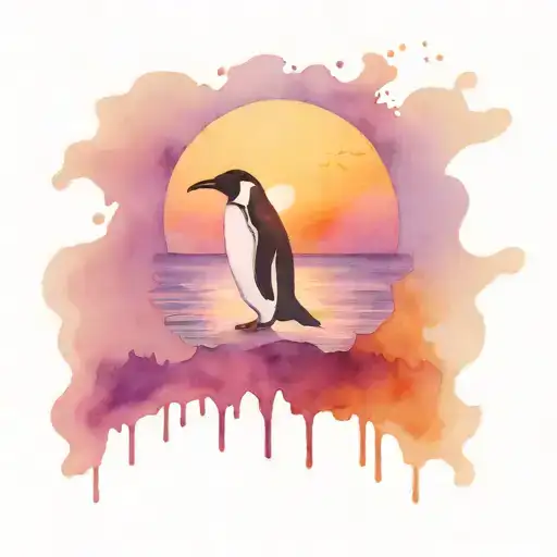 Penguin In A Purple Sun Setting