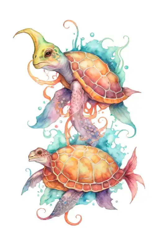 Vampire Squid And Sea Turtle And Sea Horse And Star Fish And Jellyfish