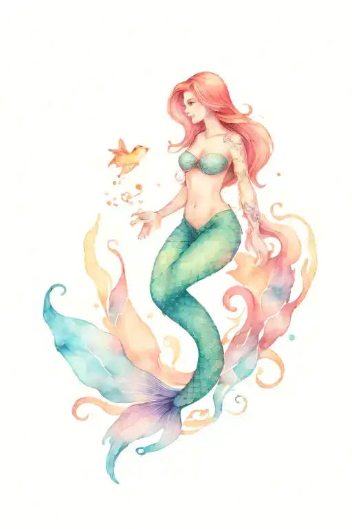 Mermaid Underwater With Sunset Above Water