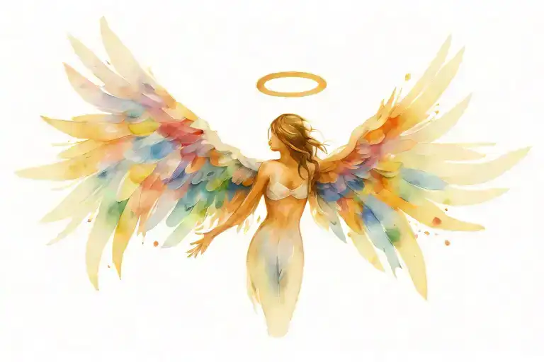 Angel With Wings Spread Wings Looking