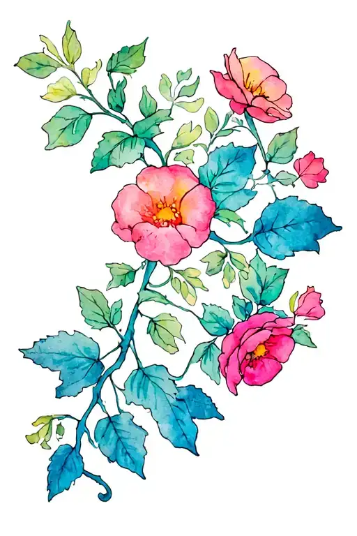 Vines With Flowers Going From Thigh To Hip Area With Symbolism For Child Sexual Assault