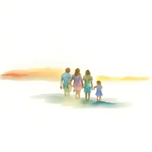 Sunset Family With 3 Children Beach