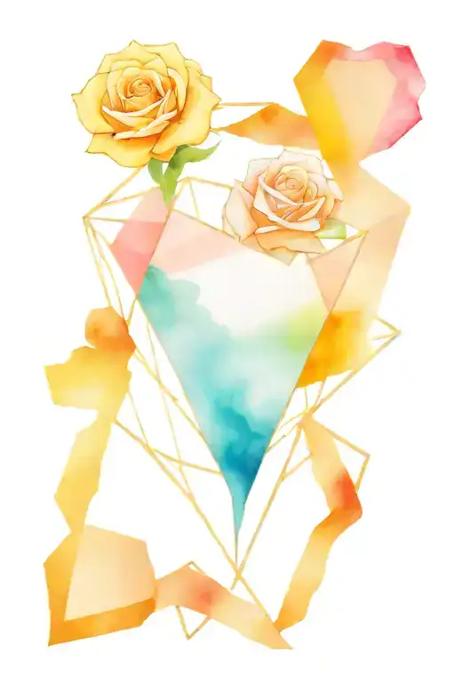 Geometric Heart And Rose Surrounded