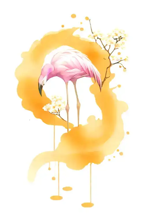 Flamingo Eating Cherry Blossom