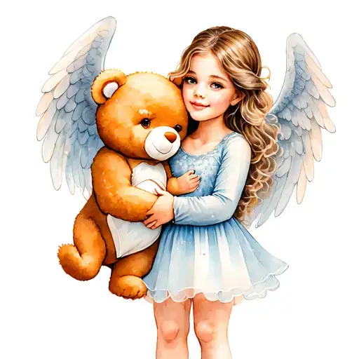 Angel Baby Girl Holding Care Bear
