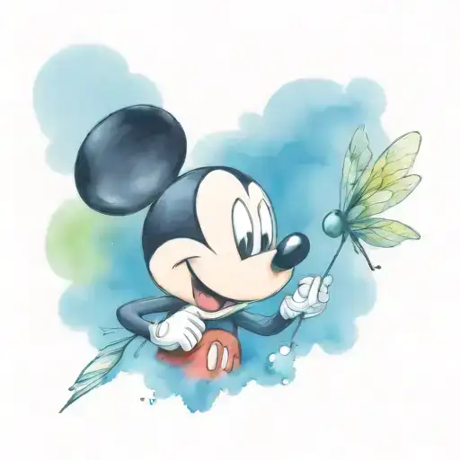 Mickey Mouse With A Dragonfly Flying