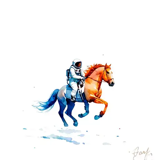 Astronaut And Morgan Horse Galloping