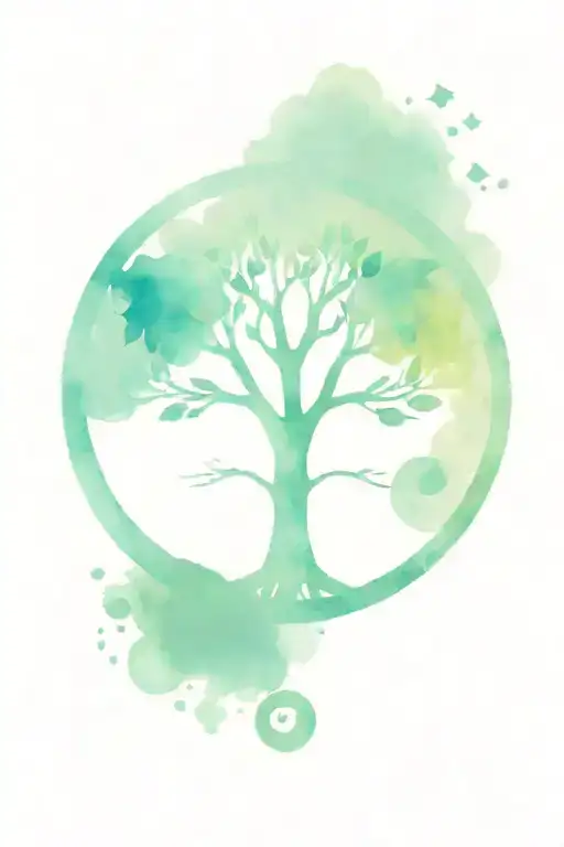 Tree Of Life With Trinity Symbol And Moon Phases