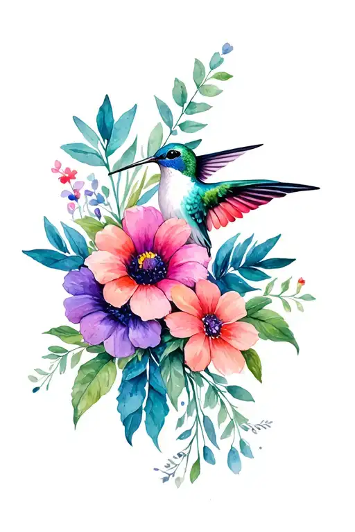 Hummingbird And Birth Flower Bouquet For May June And August