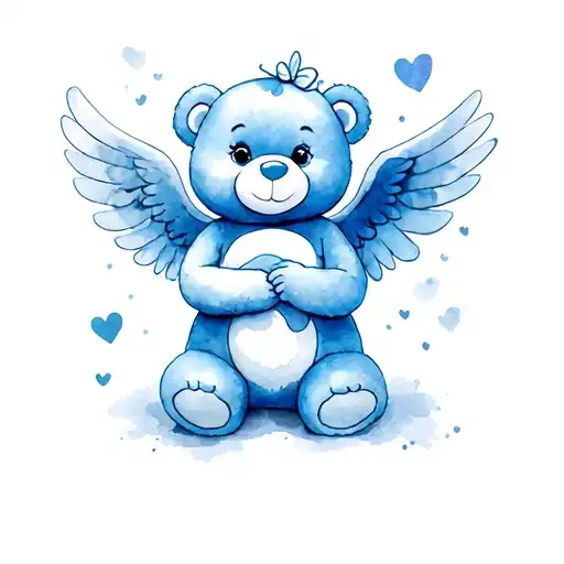 Angel Baby Girl Toddler Holding Care Bear Blue Bedtime Bear