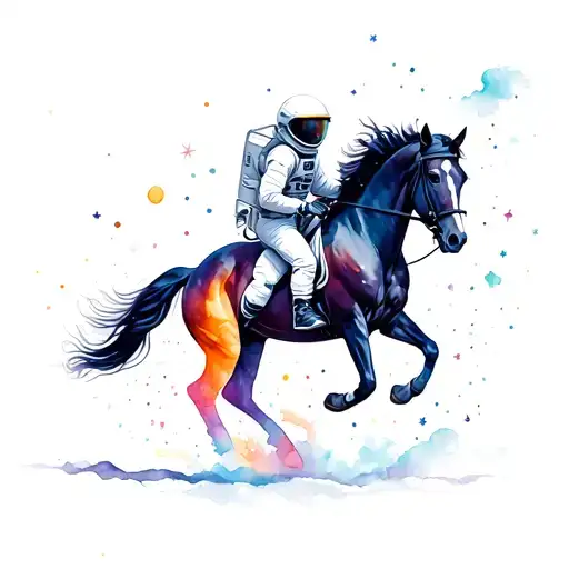 Astronaut And Black Morgan Horse Galloping Through A Cosmic Field