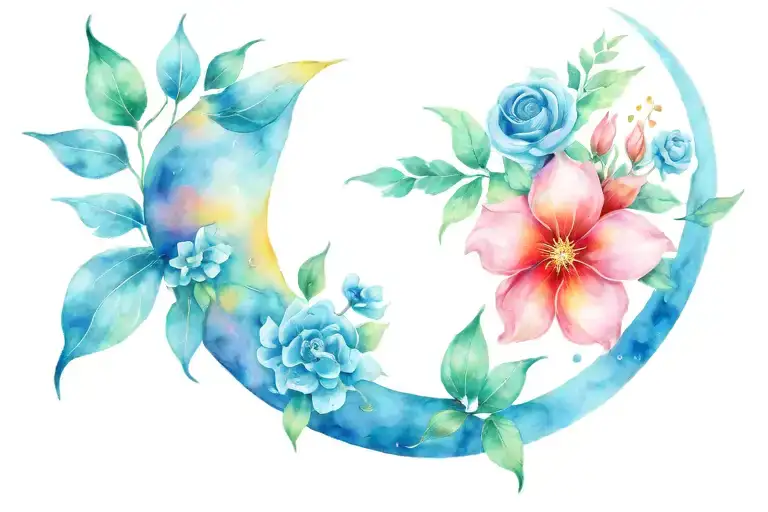 Moon And Flowers Surrounding