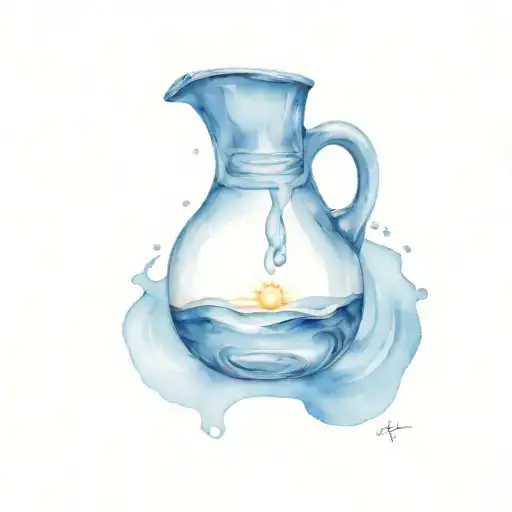 Aquarius Water Jug Spilling Water From A Sun Face