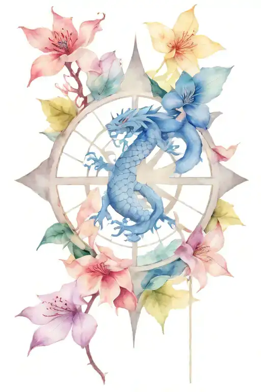 Family And Compass Rose And Azalea And Lotus And Japan And Dragon Ball And Mysterious And Colors