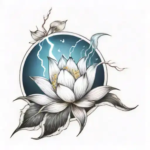 Lightning Behind A Lotus Flower