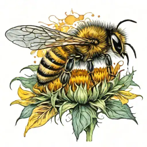 Large Bee On A Sunflower