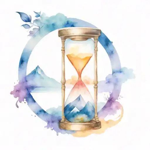 Hourglass With Peace Symbol And Mountains