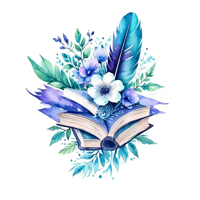 Floral Books With Coffee And Feather Intertwined