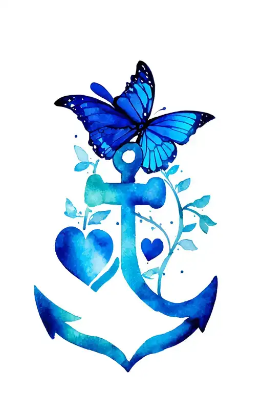 Femine Anchor Tattoo For Wrist With Heart And Blue Butterfly