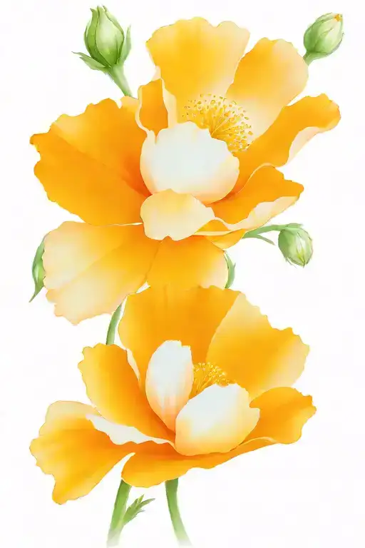Orange California Poppy And White Peonie Flowers