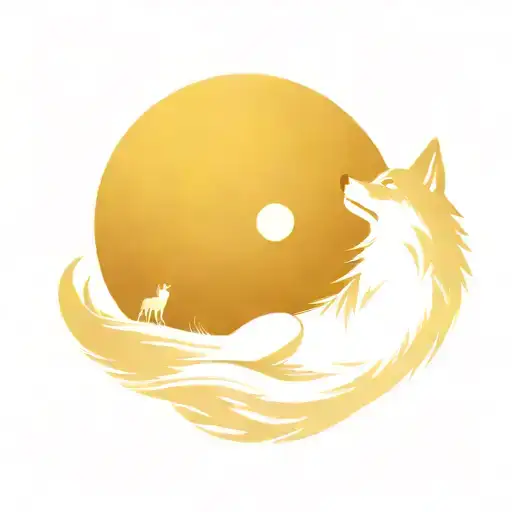 Wolf Howling At The Moon Wirh A Wolf Cub Underneath