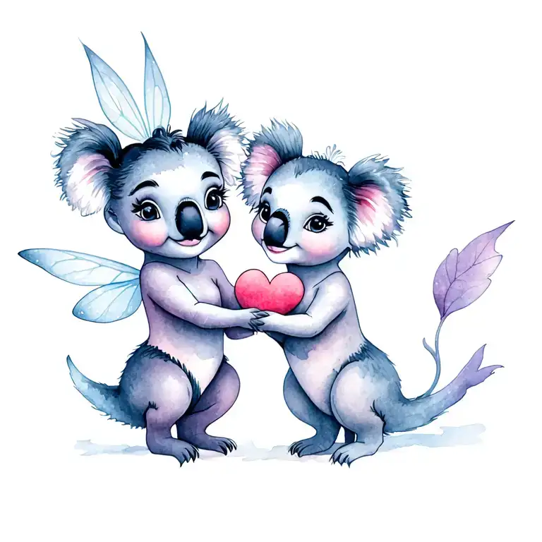 Tinkerbell And Koala Holding A Heart