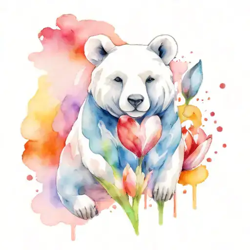 Tulip Flower Bear White Heart