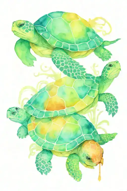 A Girl Turtle 2 Boy Turtles And A Girl Turtle Following Eachother