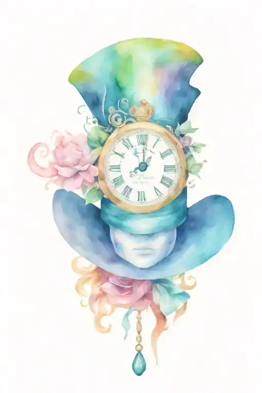 Alice In Wonderland Mad Hatter Hat Clock Face Profile Holding