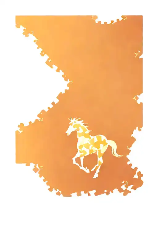 Puzzle Piece Featuring Road And Horse Galloping Through A Field