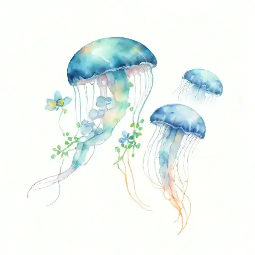Jellyfish With Small Flowers In The Background
