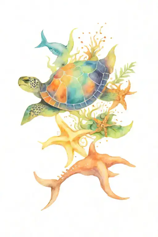 Turtle Sting Ray Octopus Shark Starfish Whale Swimming