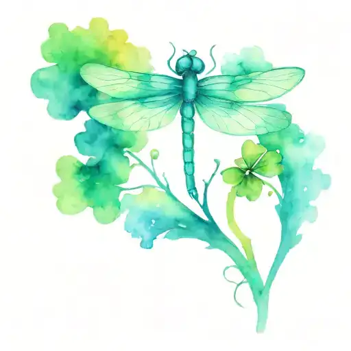 4 Leaf Clover With Dragonfly Perched
