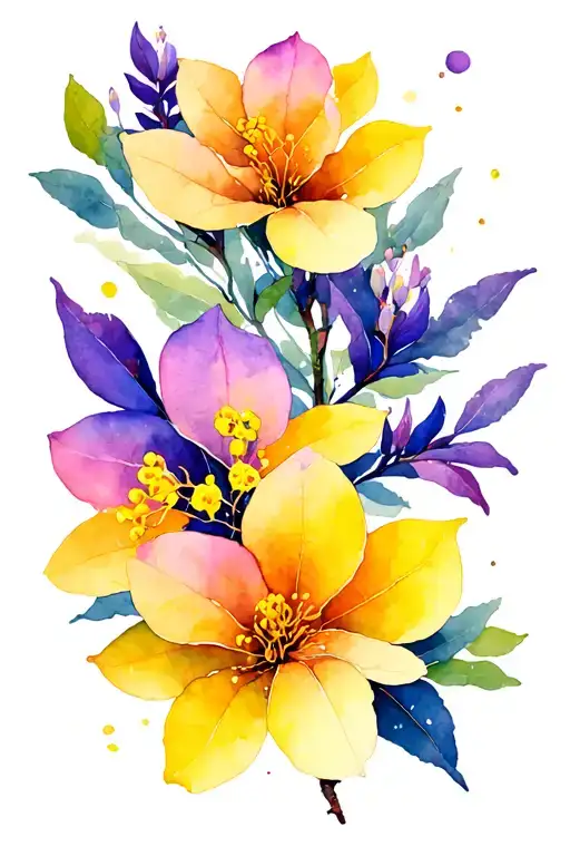 Golden Wattle And Jacaranda