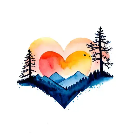 A Mountainous Sunrise Surrounded By A Heart-shaped Tree Branch