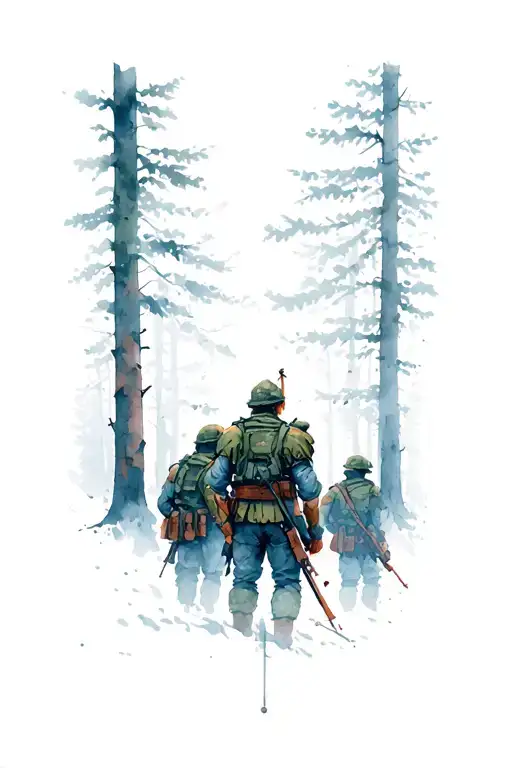The Back Of The Back Is A Hero And Soldiers In A Forest Belt